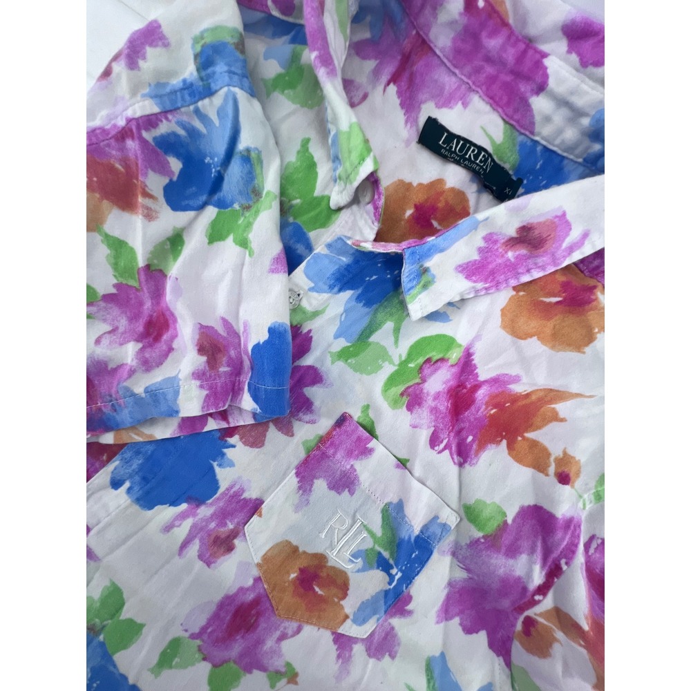 Lauren Ralph Lauren Floral Button Up Shirt XL Short Sleeve Cotton Multicolor RL
